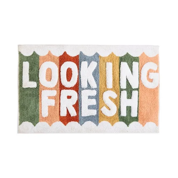 Tufted Bath Mat with Slogan - Multicolor, Cotton