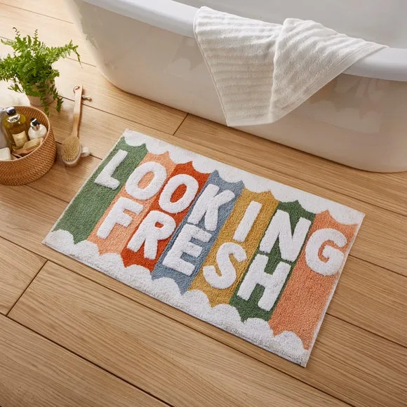 Tufted Bath Mat with Slogan - Multicolor, Cotton image