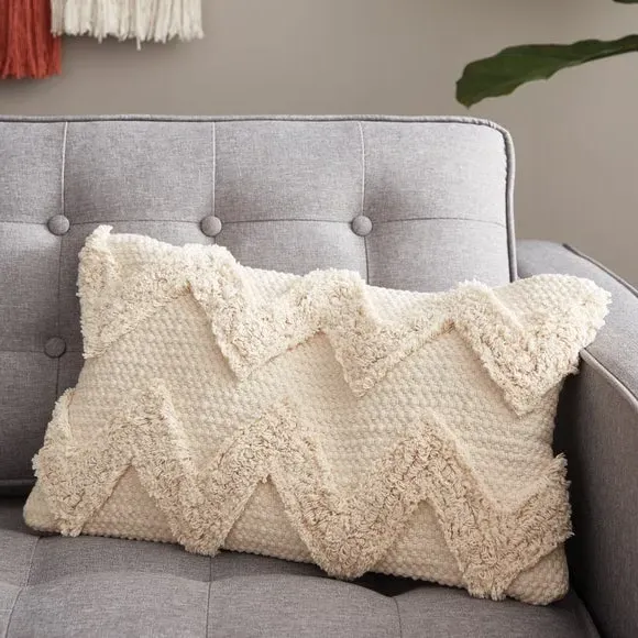 Tufted Cushion Cover with Zig Zag - Natural, Cotton image
