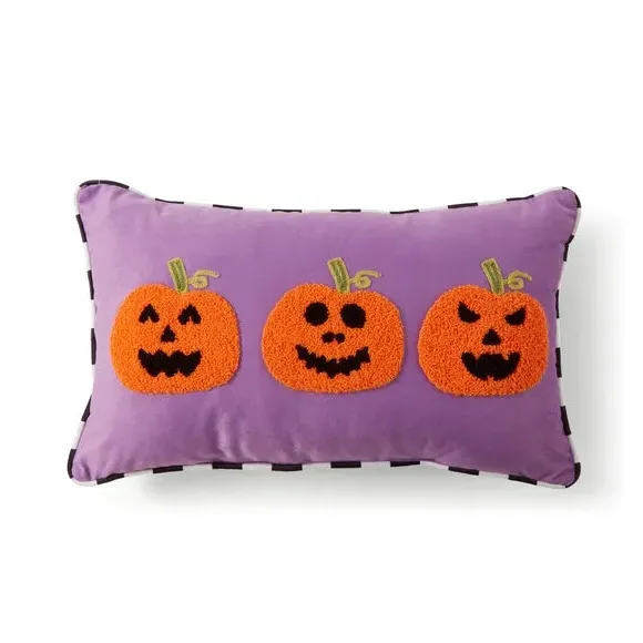 Tufted Cushion with Pumpkin Design - Multicolor