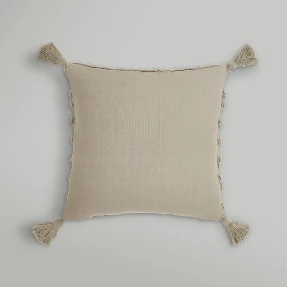 Tufted Cushion with Tassels - Natural, Cotton