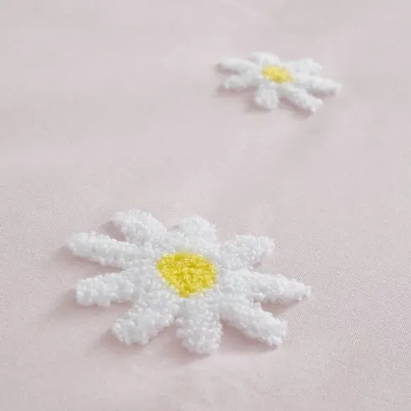 Tufted Daisy Duvet Cover Set - Pink