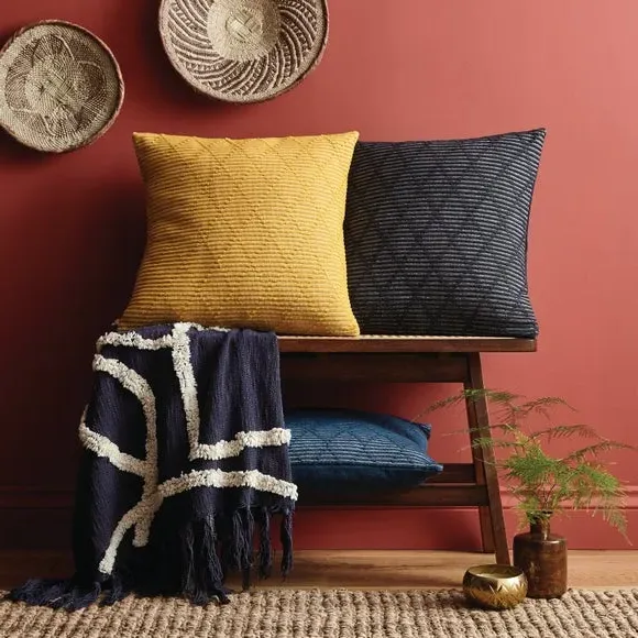 Tufted Diamond Cushion Cover - Ochre, Cotton