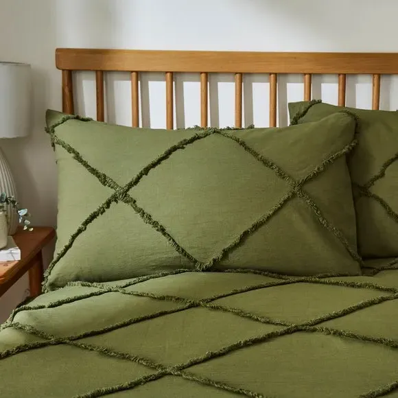 Tufted Duvet Cover Set - Olive, Cotton