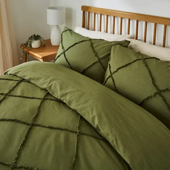 Tufted Duvet Cover Set - Olive, Cotton