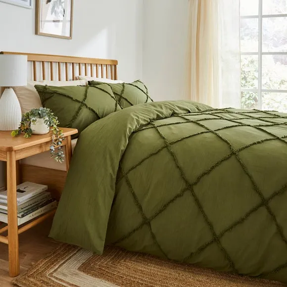 Tufted Duvet Cover Set - Olive, Cotton