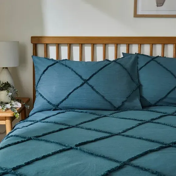 Tufted Duvet Cover Set - Pacific Blue, Cotton