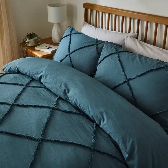 Tufted Duvet Cover Set - Pacific Blue, Cotton