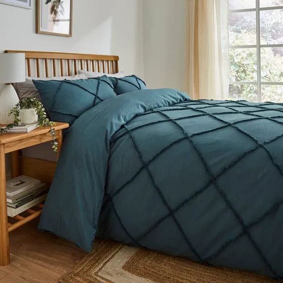 Tufted Duvet Cover Set - Pacific Blue, Cotton