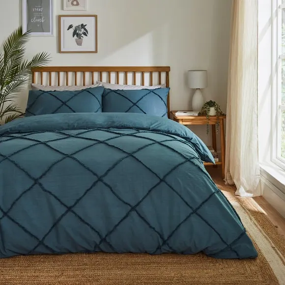 Tufted Duvet Cover Set - Pacific Blue, Cotton