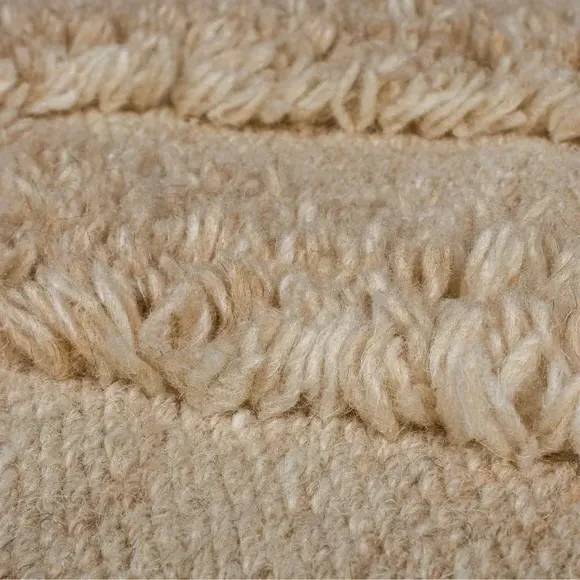 Tufted Rug with Fringed Edges - Natural, Wool