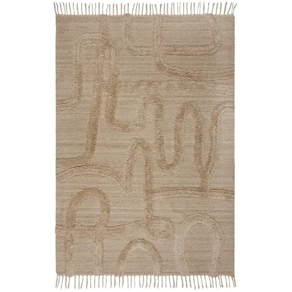 Tufted Rug with Fringed Edges - Natural, Wool