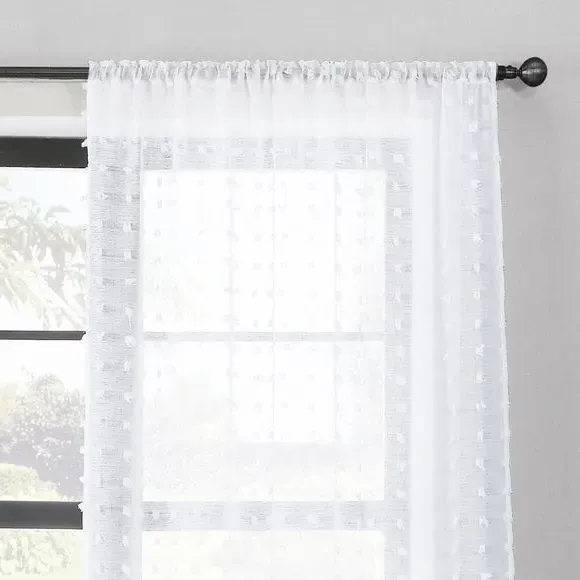 Tufted Slot Top Voile Panel - White, Polyester image