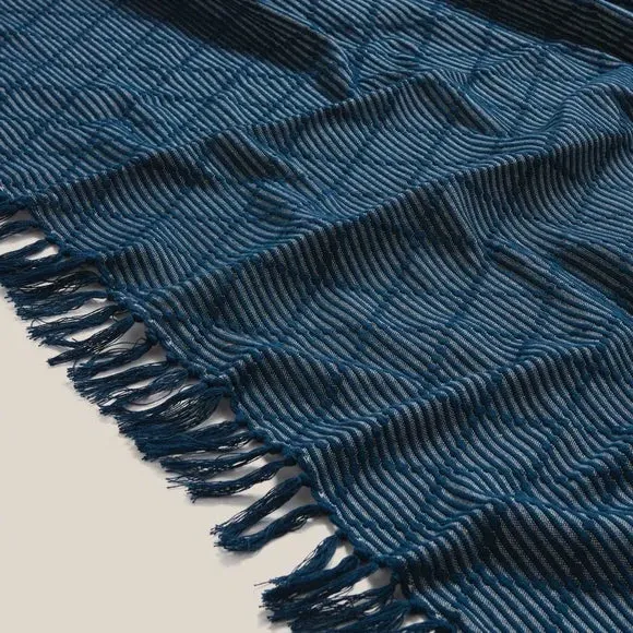 Tufted Throw Blanket Diamond Pattern - Navy, Cotton