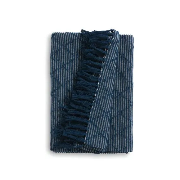 Tufted Throw Blanket Diamond Pattern - Navy, Cotton