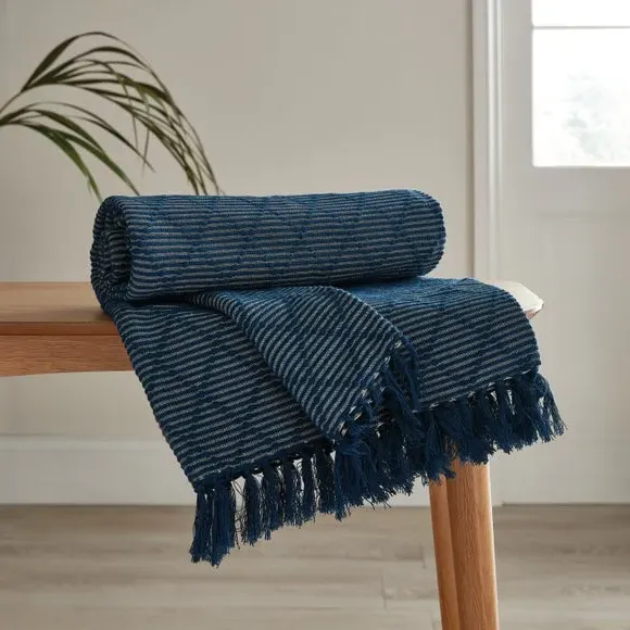 Tufted Throw Blanket Diamond Pattern - Navy, Cotton image