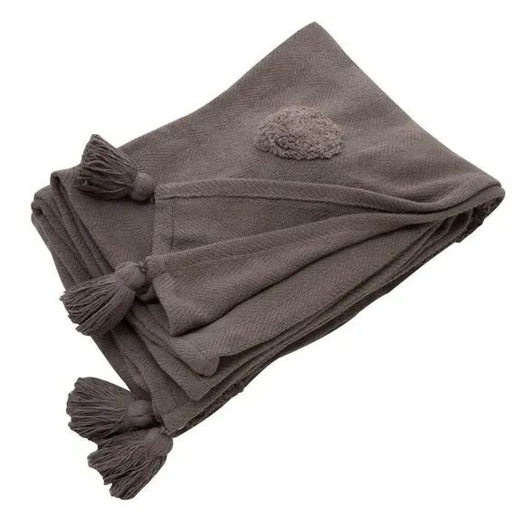 Tufted Throw Blanket with Tassels - Grey, Cotton