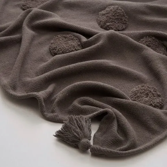 Tufted Throw Blanket with Tassels - Grey, Cotton