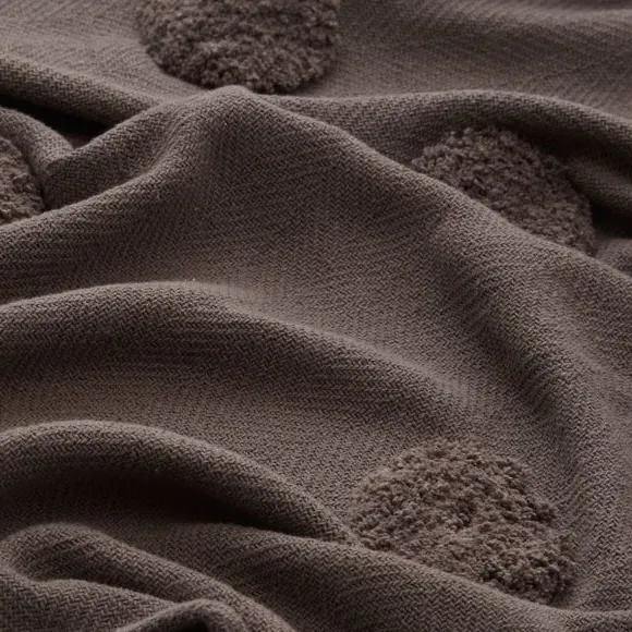 Tufted Throw Blanket with Tassels - Grey, Cotton