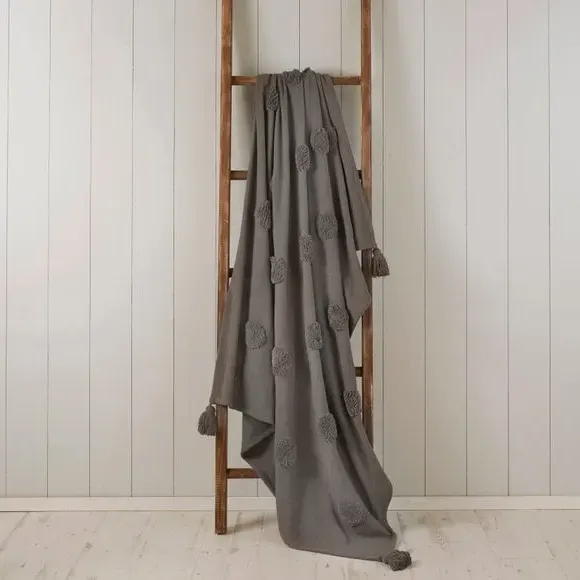 Tufted Throw Blanket with Tassels - Grey, Cotton image