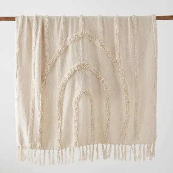 Tufted Throw Blanket with Tassels - Natural, Cotton