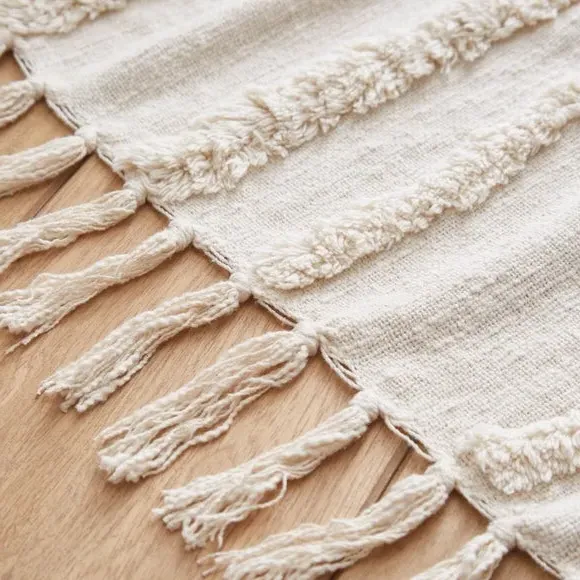 Tufted Throw Blanket with Tassels - Natural, Cotton