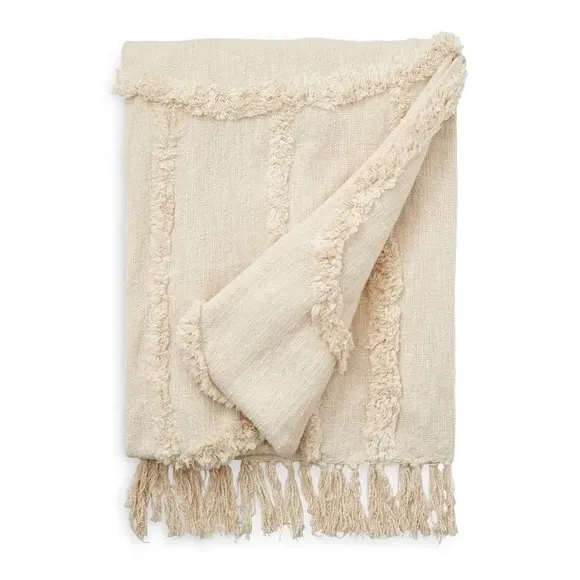 Tufted Throw Blanket with Tassels - Natural, Cotton