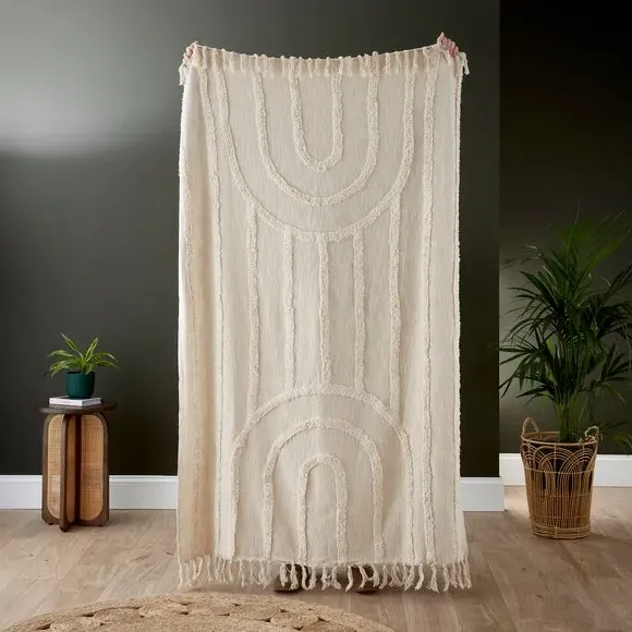 Tufted Throw Blanket with Tassels - Natural, Cotton