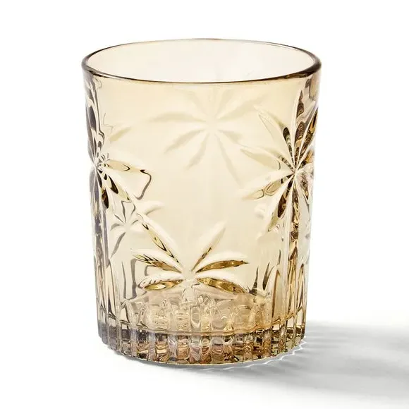 Tumbler Glass with Palm Pattern - Amber, Glass