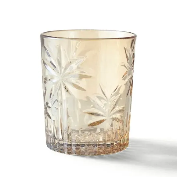 Tumbler Glass with Palm Pattern - Amber, Glass