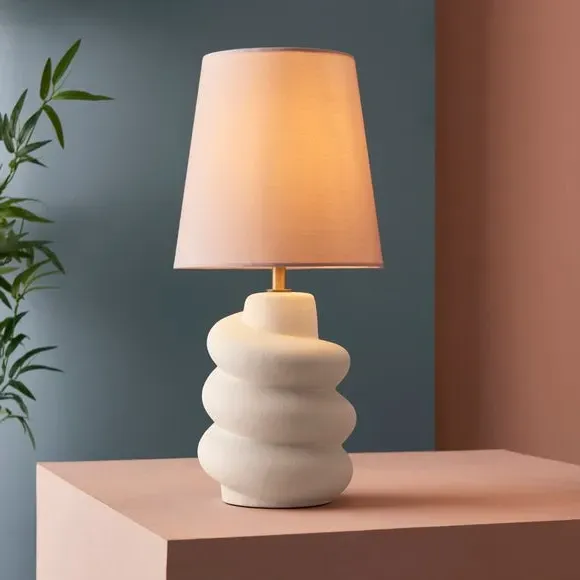Twirl Table Lamp with Linen Shade - Off-White image