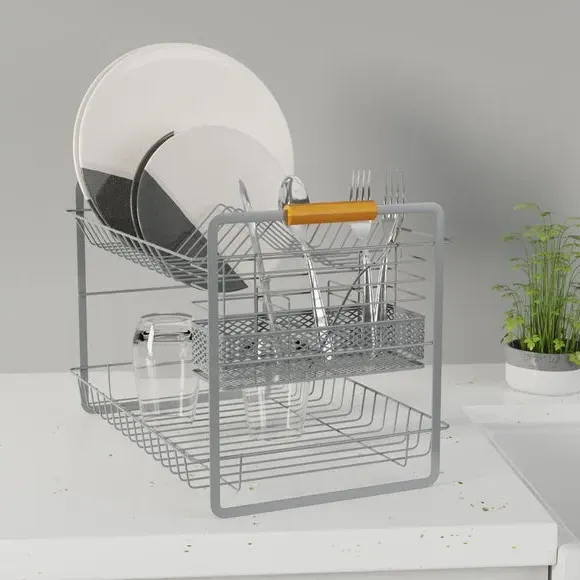 Two Tier Dish Drainer - Grey, Bamboo image