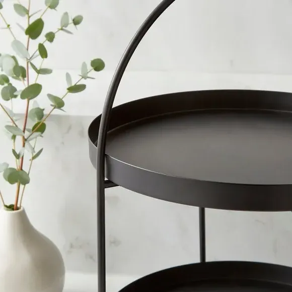 Two Tier Folding Serving Stand - Black, Iron