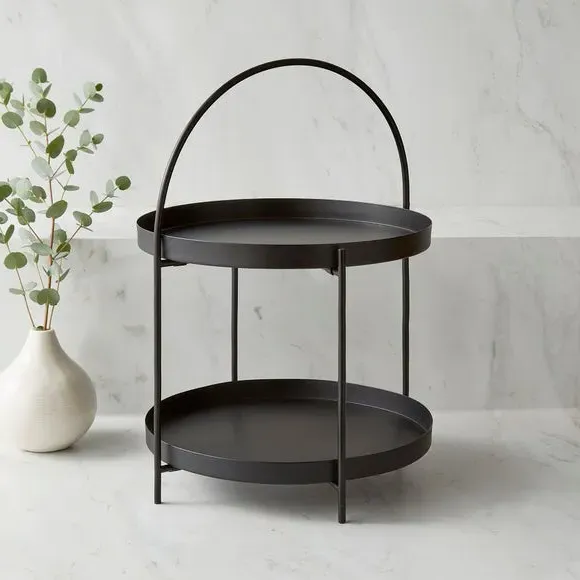 Two Tier Folding Serving Stand - Black, Iron
