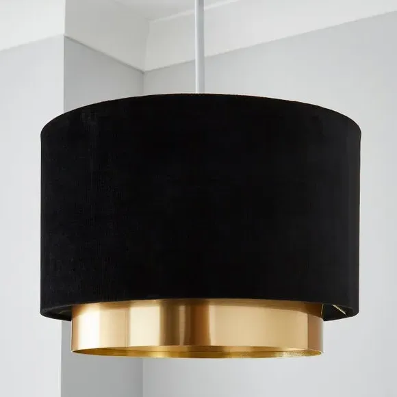 Two Tier Lamp Shade - Black, Velvet