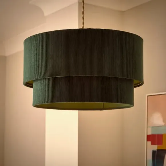 Two-Tier Lamp Shade - Bottle Green, Corduroy
