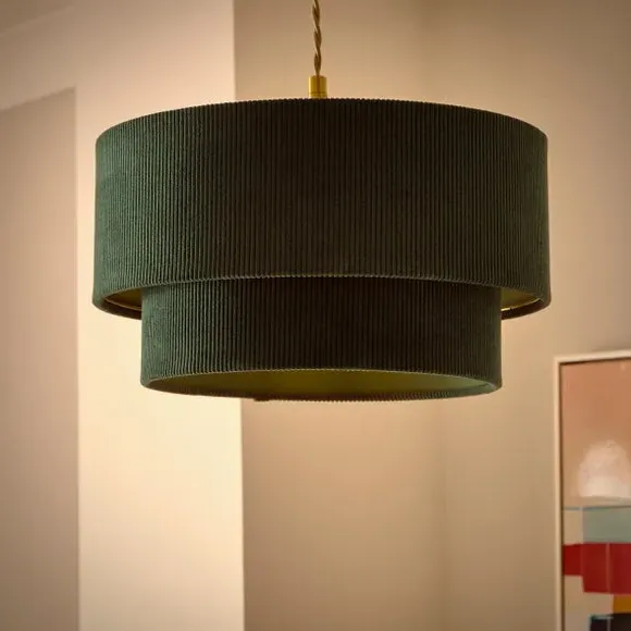 Two-Tier Lamp Shade - Bottle Green, Corduroy