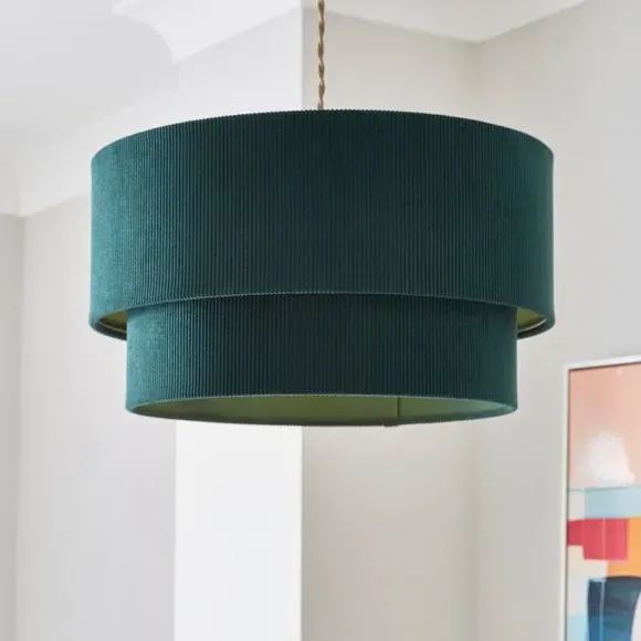 Two-Tier Lamp Shade - Bottle Green, Corduroy