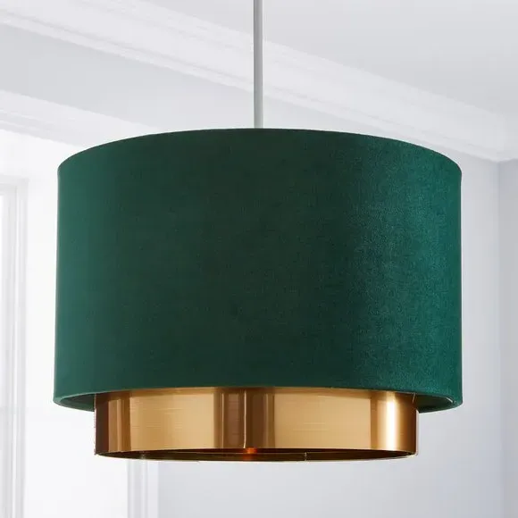 Two Tier Lamp Shade - Bottle Green, Velvet