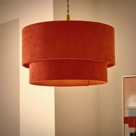 Two-Tier Lamp Shade - Burnt Orange, Corduroy