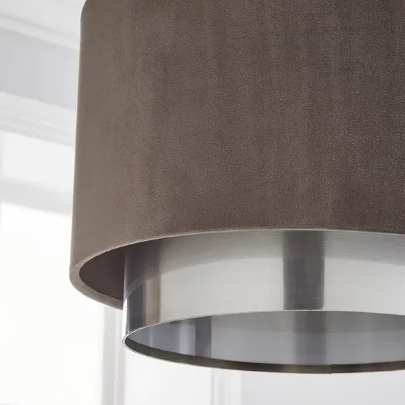 Two Tier Lamp Shade - Grey, Velvet