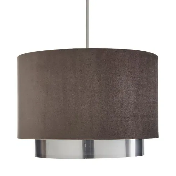 Two Tier Lamp Shade - Grey, Velvet