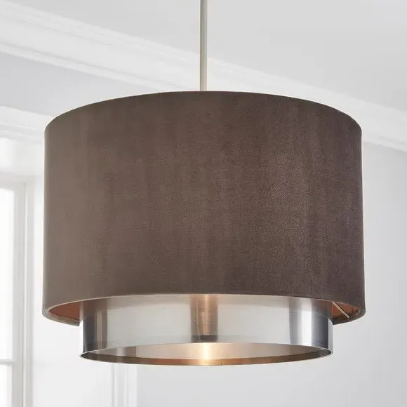Two Tier Lamp Shade - Grey, Velvet