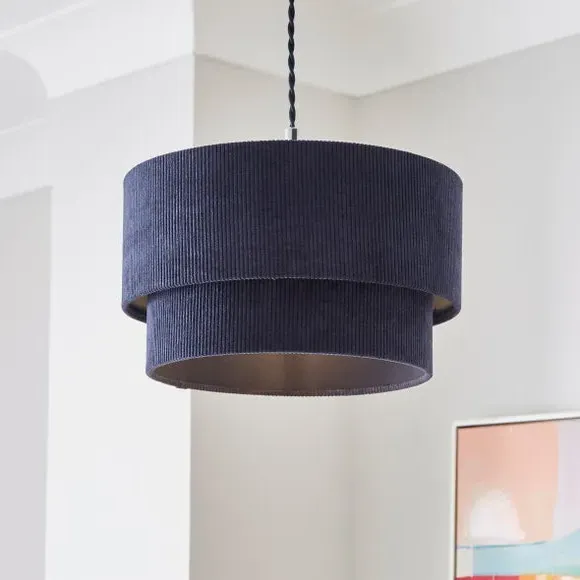 Two-Tier Lamp Shade - Navy, Corduroy