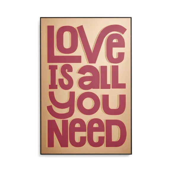 Typography Wall Art with Mirror - Pink, Framed