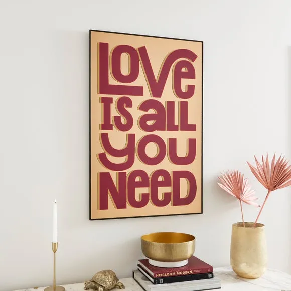 Typography Wall Art with Mirror - Pink, Framed image