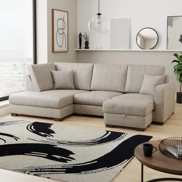 U-Shaped Sofa with Storage Footstool - Mushroom