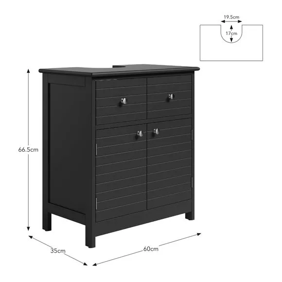 Under Sink Storage Unit with Drawers - Black, MDF