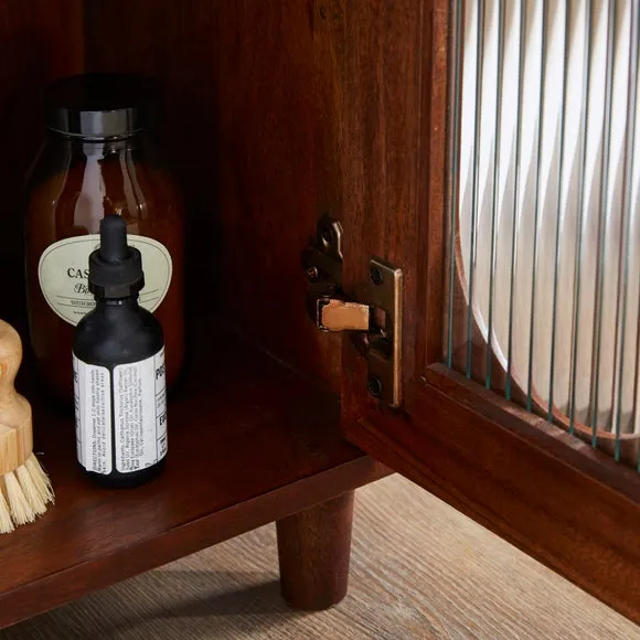 Under Sink Unit with Reeded Glass - Brown, Acacia