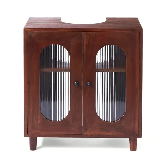 Under Sink Unit with Reeded Glass - Brown, Acacia